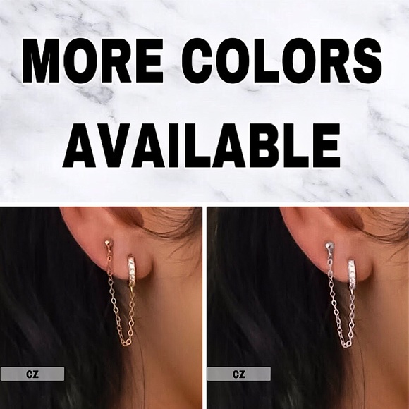 ⚜️[𝟯/$𝟭𝟴]⚜️CZ Gold Paved Double Stud Chained Earring NEW - Picture 6 of 7